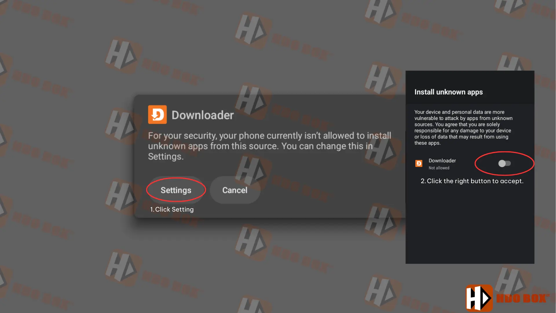 choose Settings and enable permission for Downloader.